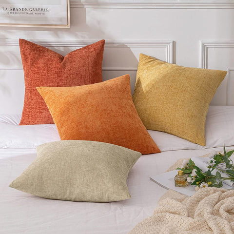 MIULEE Pack of 4 Fall Throw Pillow Covers 18x18 Inch Soft Chenille Couch Pillow Covers for Fall Sofa Living Room Solid Dyed Pillow Cases Neutral Rust-Orange