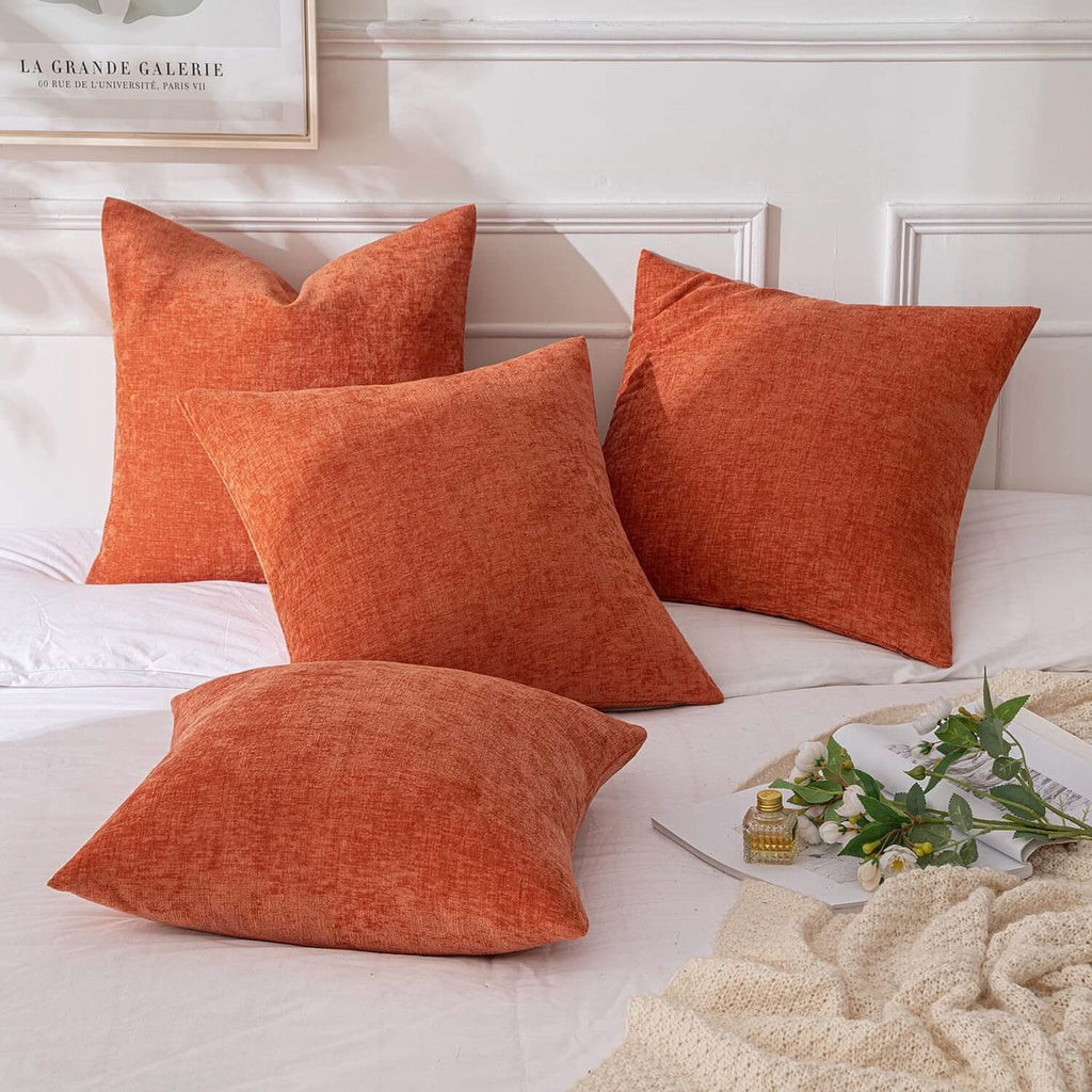 MIULEE Pack of 4 Fall Burnt Orange Throw Pillow Covers 16x16 Inch Soft Chenille Couch Pillow Covers for Sofa Living Room Solid Dyed Pillow Cases