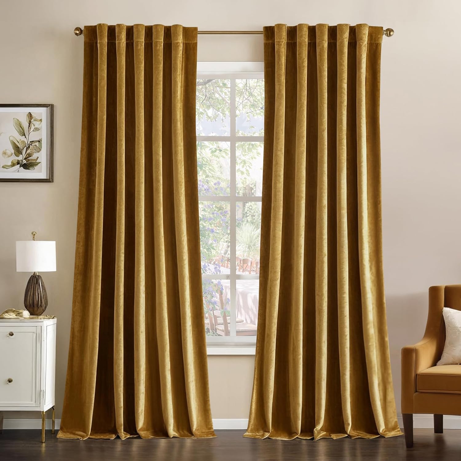 miulee luxury blackout curtains thermal insulated rod pocket back tab gold 72Wx84L