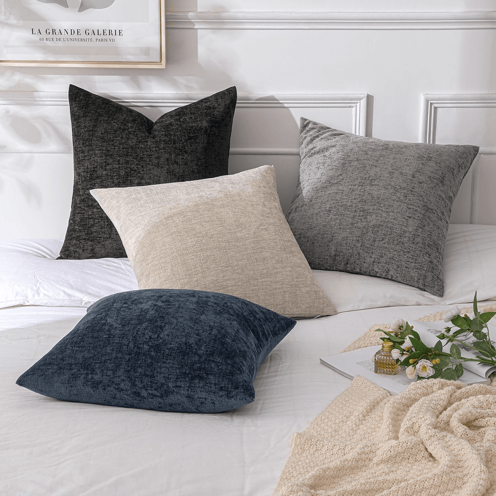 MIULEE Pack of 4 Throw Pillow Covers 18x18 Inch Soft Chenille Couch Pillow Covers for Sofa Living Room Solid Dyed Pillow Cases Neutral Navy-Grey