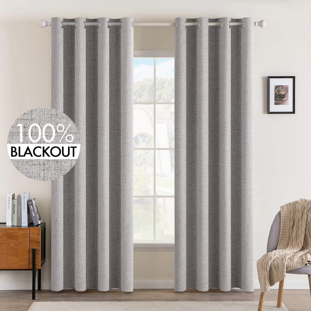 MIULEE 100% Blackout Linen Textured Curtains Nursery 52 x 84 Inch (2 Panels) | Greyish White