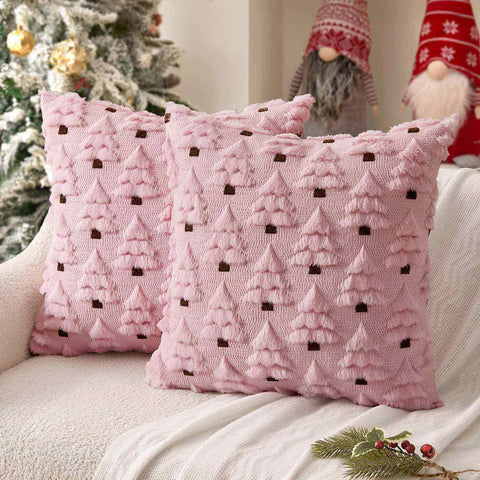 Christmas Tree Decorative Faux Wool Pillow Covers Pink 18x18-inch