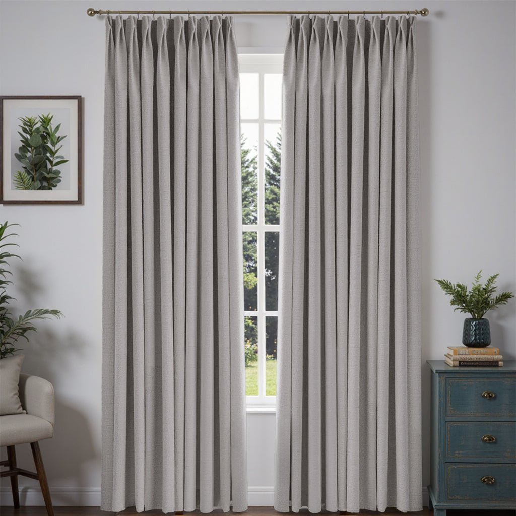 MIULEE Customized 100% Blackout Linen Textured Curtains (2 Panels) - Pleated