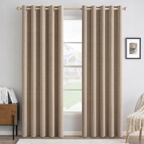 MIULEE 100% Blackout Thermal Insulated Grommet Linen Textured Curtain 62Wx96L