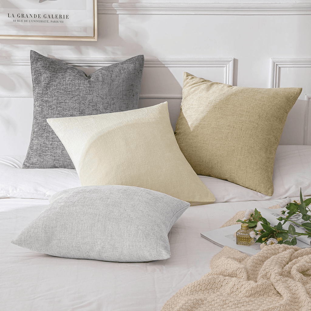 MIULEE Pack of 4 Throw Pillow Covers 18x18 Inch Soft Chenille Couch Pillow Covers for Sofa Living Room Solid Dyed Pillow Cases Neutral