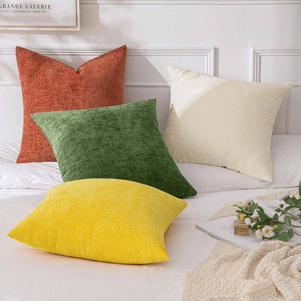 MIULEE Pack of 4 Throw Pillow Covers 18x18 Inch Soft Chenille Couch Pillow Covers for Fall Sofa Living Room Solid Dyed Pillow Cases Orange-Green