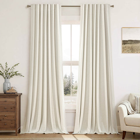 miulee linen full blackout curtains back tab pleat hook belt clip rings natural beige 52Wx90L