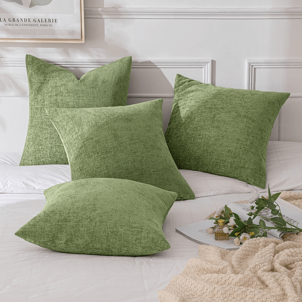 MIULEE Pack of 4 Throw Pillow Covers 18x18 Inch Soft Chenille Couch Pillow Covers for Sofa Living Room Solid Dyed Pillow Cases Sage Green