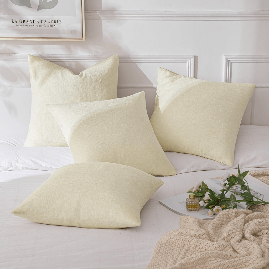 MIULEE Pack of 4 Christmas Throw Pillow Covers 18x18 Inch Soft Chenille Couch Pillow Covers for Sofa Living Room Solid Dyed Pillow Cases Cream White