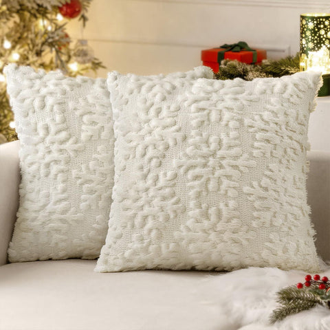 Christmas Snowflakes Decorative Pillow Covers Cream White 26x26-inch