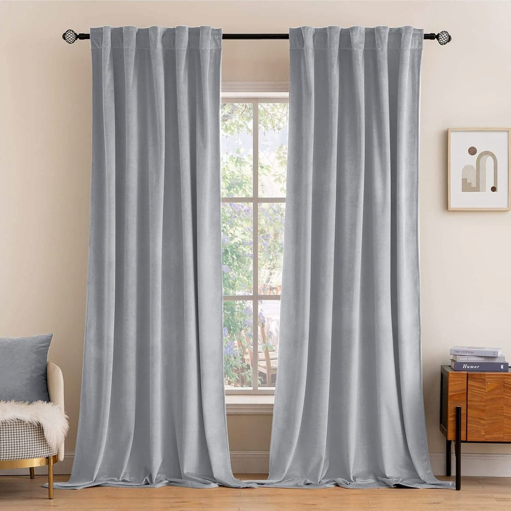 MIULEE Customized Velvet Curtains Luxury Blackout Curtains Thermal Insulated-2 Panels-Greyish-White