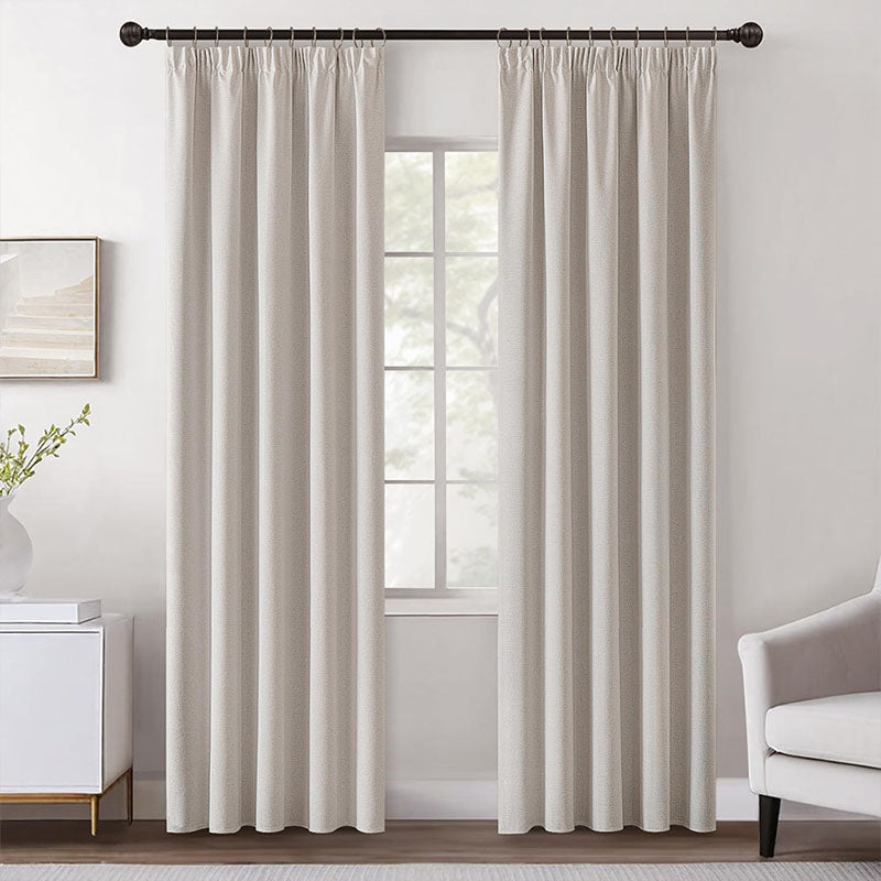 MIULEE Customized 100% Blackout Linen Textured Curtains (2 Panels) - Pencil Pleat & Rod Pocket