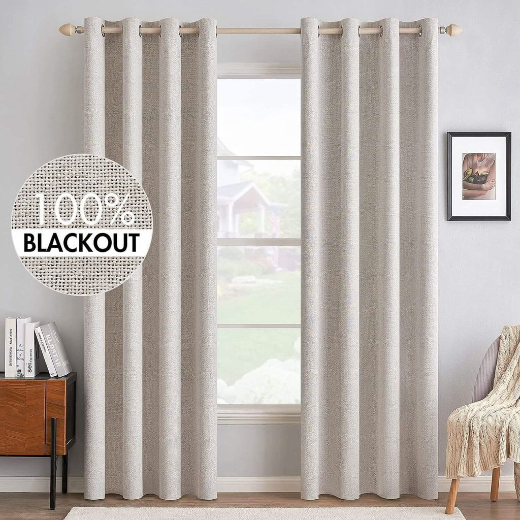 MIULEE 100% Blackout Linen Textured Curtains Nursery 52 x 84 Inch (2 Panels) | Ivory