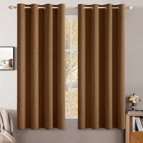MIULEE 100% Blackout Thermal Insulated Grommet Linen Textured Curtain 52Wx54L