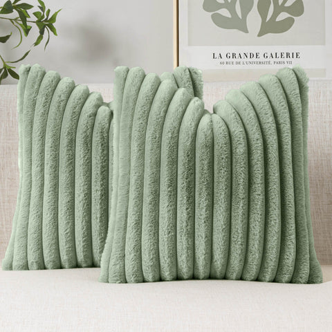 MIULEE Faux Fur Decorative Throw Pillow Covers 16x16 Inch Set of 2, Modern Spring Home Decor Soft Plush Couch Pillows Cozy Fluffy Cushion Covers for Sofa Bed Sage Green