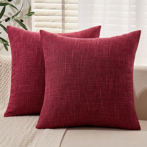 MIULEE Burlap Linen Throw Pillow Covers 18x18 Inch Christmas Burgundy Red Decorative Pillow Covers Modern Farmhouse Pillowcases Soft Accent Cushion Covers for Couch Sofa Bedroom Living Room Home Decor