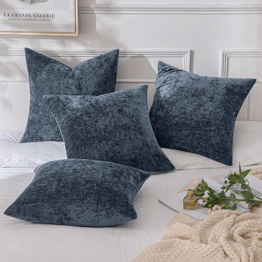 MIULEE Pack of 4 Navy Blue Throw Pillow Covers 18x18 Inch Soft Chenille Couch Pillow Covers for Sofa Living Room Solid Dyed Pillow Cases