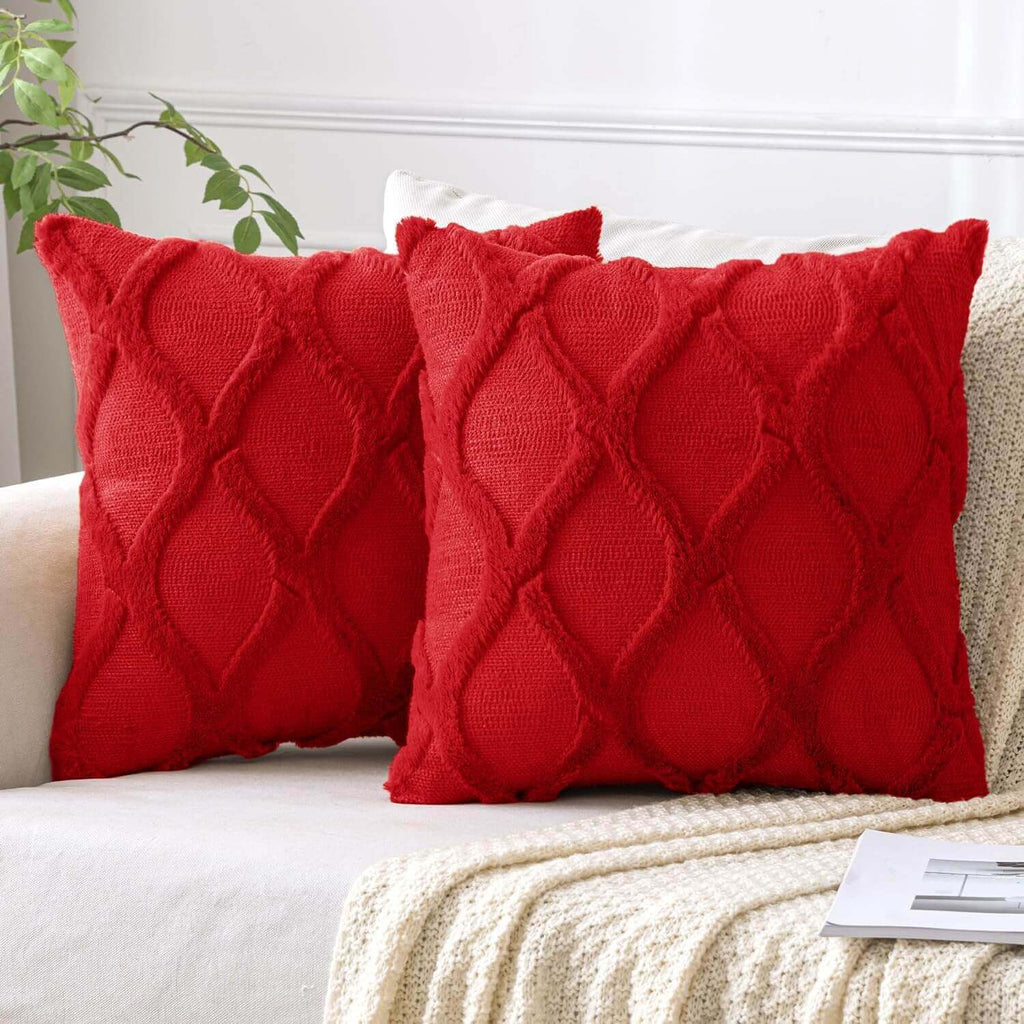 MIULEE Christmas Red Decorative Throw Pillow Covers 18x18 Inch Set of 2, Soft Plush Faux Wool Couch Pillow Covers Farmhouse Throw Pillows for Couch Bed Sofa Living Room