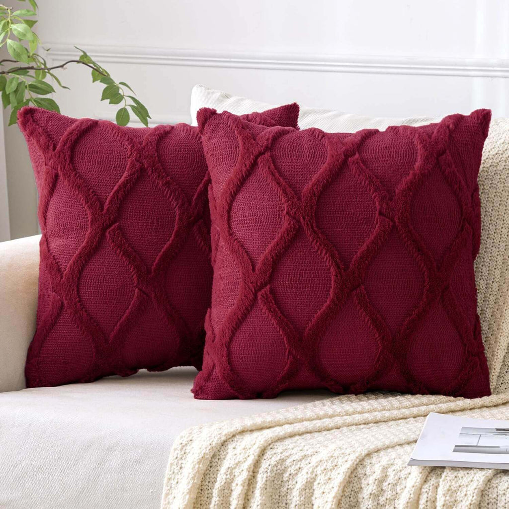 MIULEE Christmas Wine Red Decorative Throw Pillow Covers 18x18 Inch Set of 2, Soft Plush Faux Wool Couch Pillow Covers Farmhouse Throw Pillows for Couch Bed Sofa Living Room