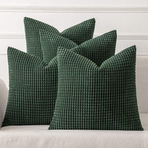 MIULEE Pack of 4 Dark Green Corduroy Decorative Christmas Throw Pillow Covers 18x18 Inch Soft Boho Couch Throw Pillows Modern Farmhouse Home Decor for Sofa Living Room Bed