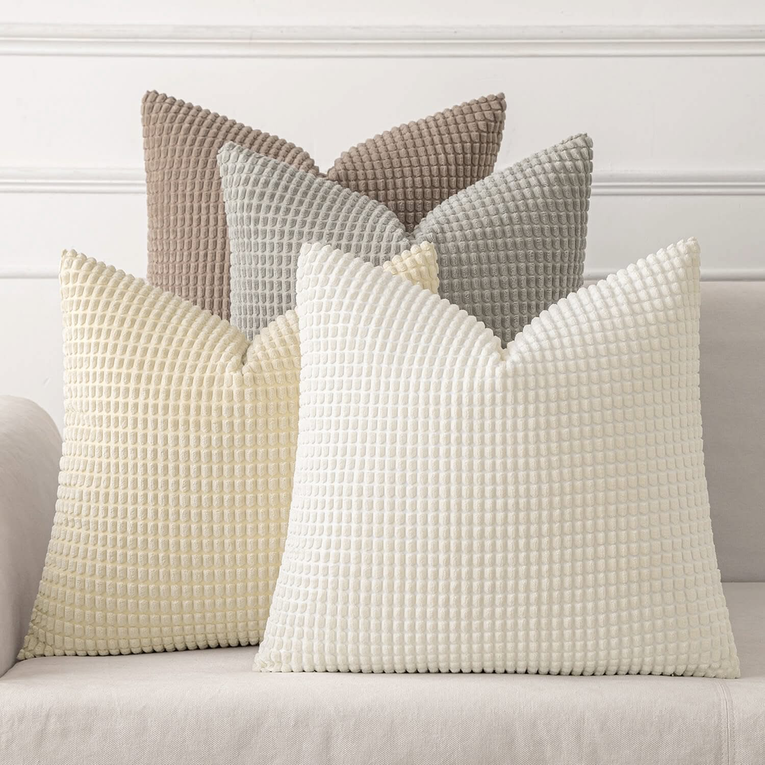 MIULEE Corduroy Decorative Boho Couch Throw Pillow Covers  (Pack of 4)