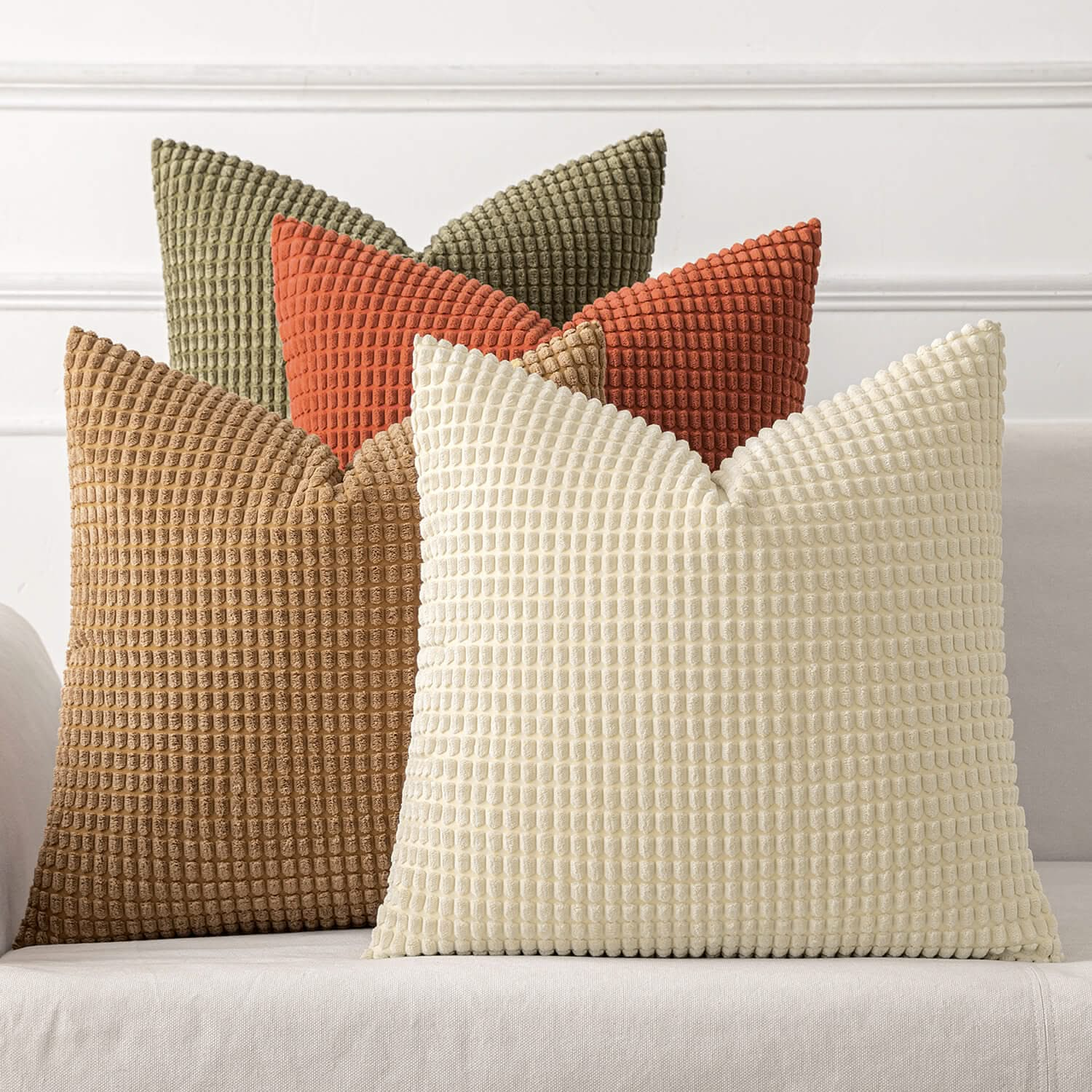 MIULEE Corduroy Decorative Boho Couch Throw Pillow Covers  (Pack of 4)