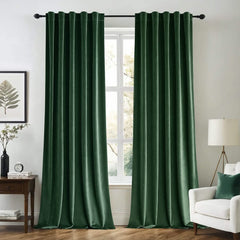 MIULEE Customized Velvet Curtains Luxury Blackout Curtains Thermal Insulated-2 Panels-Hunter-Green