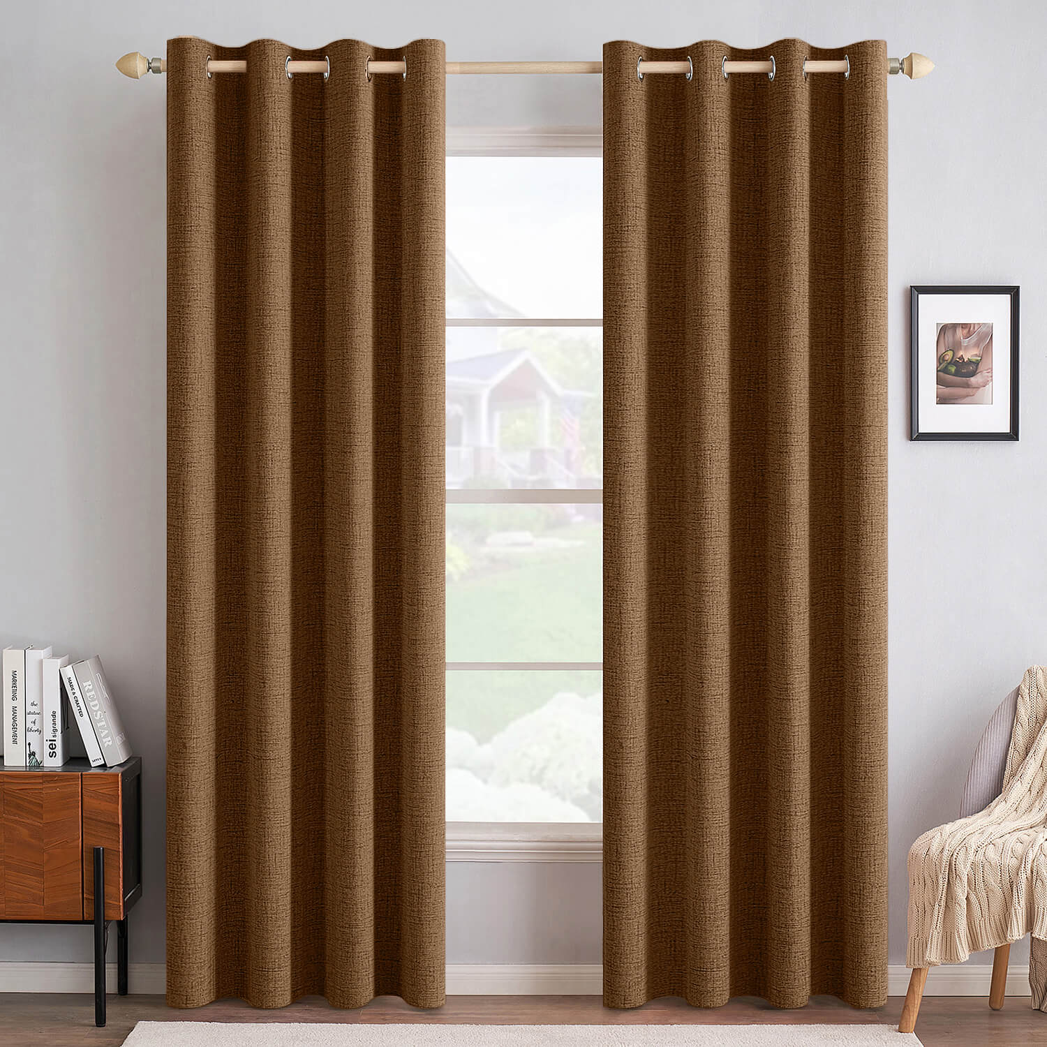 MIULEE 100% Blackout Thermal Insulated Grommet Linen Textured Curtain 52Wx108L