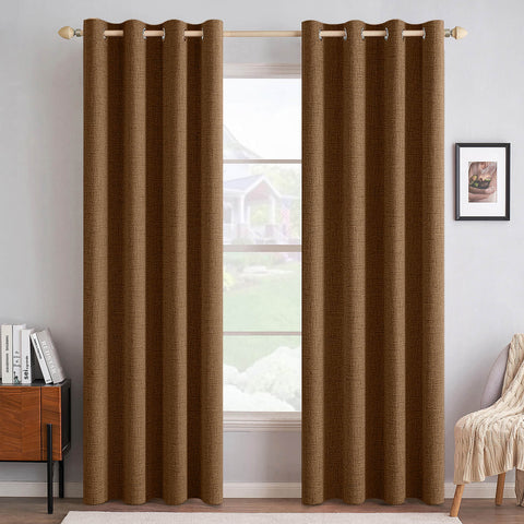 MIULEE 100% Blackout Thermal Insulated Grommet Linen Textured Curtain 52Wx108L