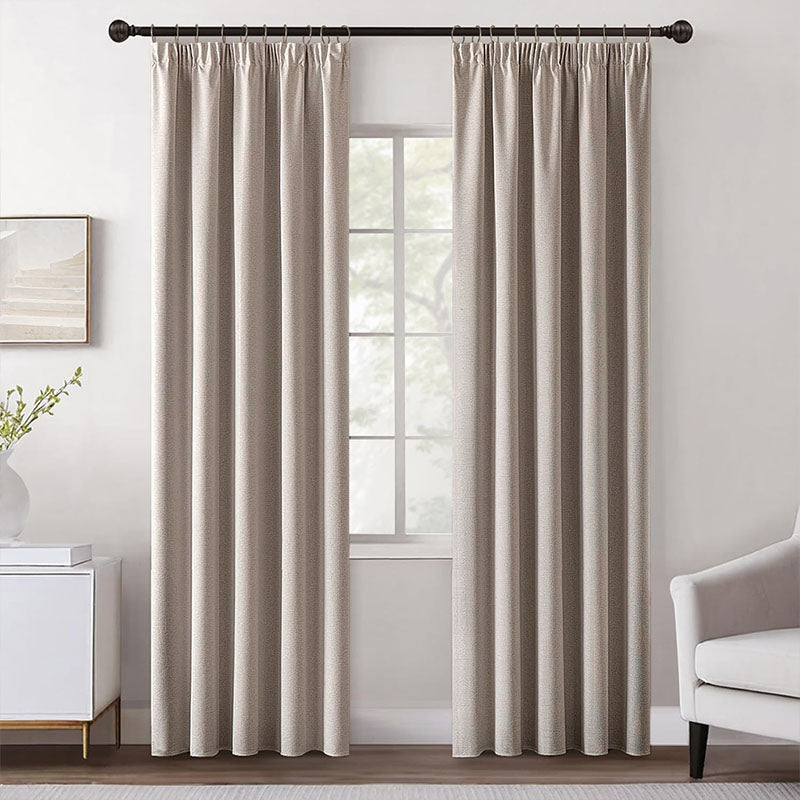 MIULEE Customized 100% Blackout Linen Textured Curtains (2 Panels) - Pencil Pleat & Rod Pocket