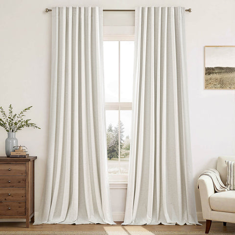miulee linen full blackout curtains back tab pleat hook belt clip rings natural 52Wx84L