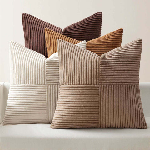Patchwork Corduroy Farmhouse Pillow Covers Brown 16x16-inch