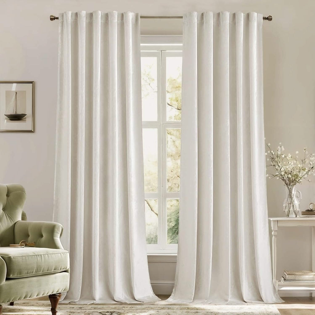 MIULEE Customized Velvet Curtains Luxury Blackout Curtains Thermal Insulated-2 Panels-Ivory