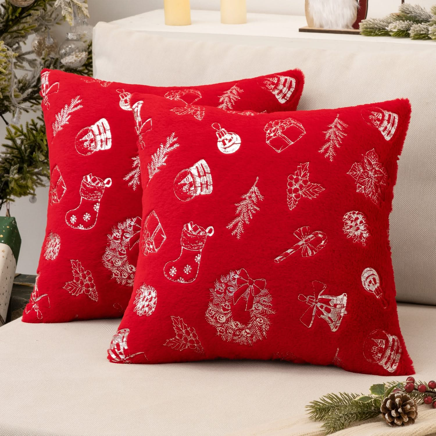 MIULEE Christmas Decorative Soft Plush Faux Wool Pillow Covers (Pack of 2)