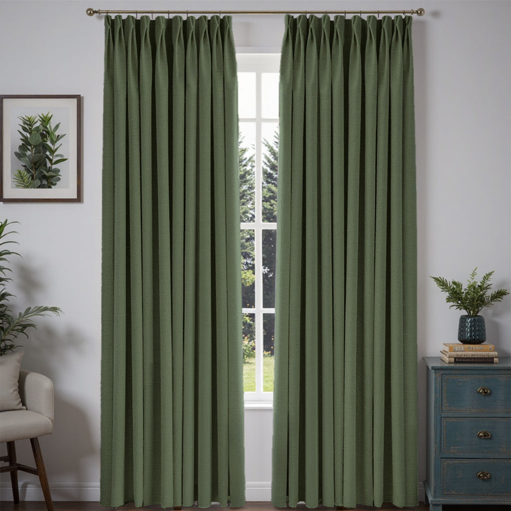 MIULEE Customized 100% Blackout Linen Textured Curtains (2 Panels) - Pleated