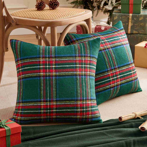 Christmas Plaid Decorative Throw Pillow Covers Green 20x20-inch