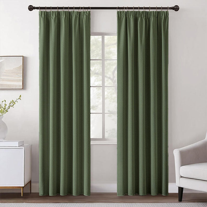 MIULEE Customized 100% Blackout Linen Textured Curtains (2 Panels) - Pencil Pleat & Rod Pocket