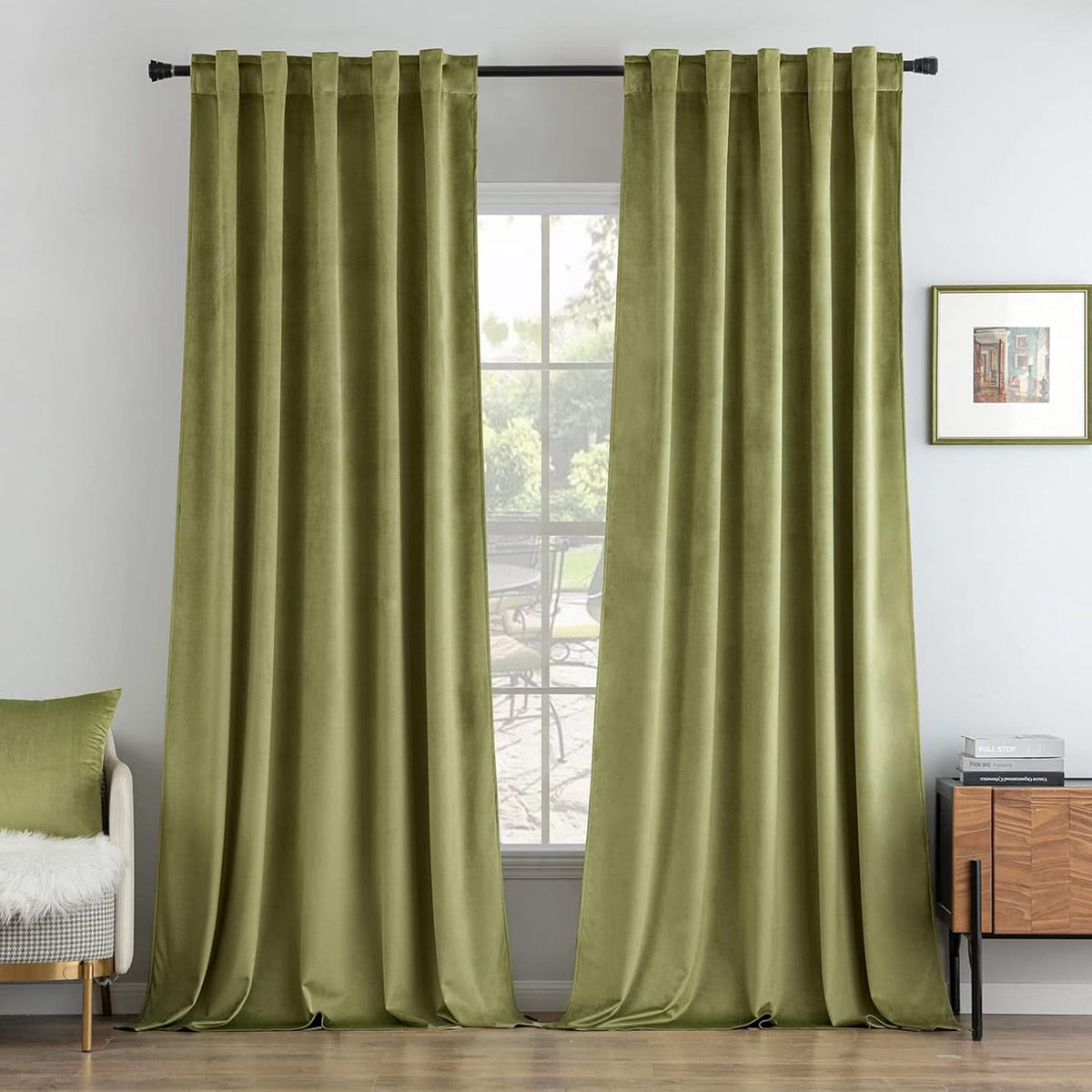 MIULEE Customized Velvet Curtains Luxury Blackout Curtains Thermal Insulated-2 Panels-Moss-Green