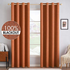 MIULEE 100% Blackout Linen Textured Curtains Nursery 52 x 84 Inch (2 Panels) | Orange