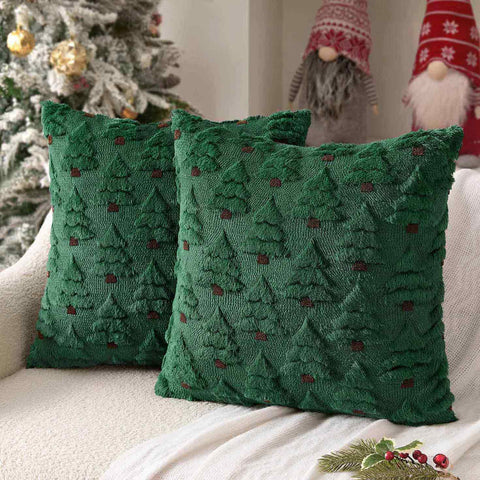 Christmas Tree Decorative Faux Wool Pillow Covers Dark Green 20x20-inch