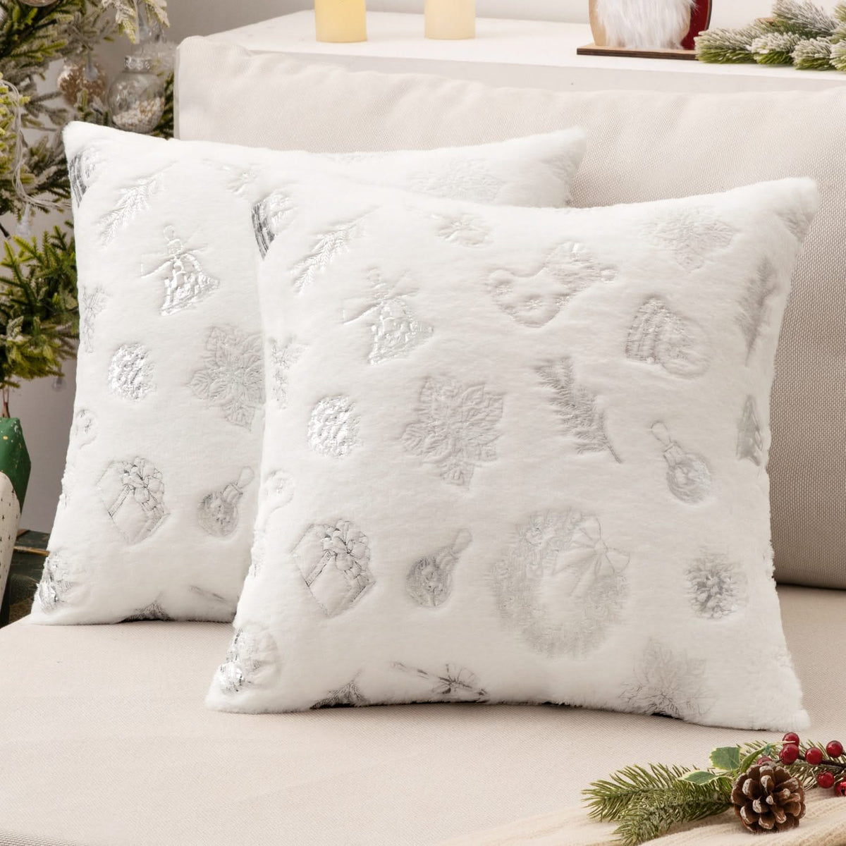 MIULEE Christmas Decorative Soft Plush Faux Wool Pillow Covers (Pack of 2)