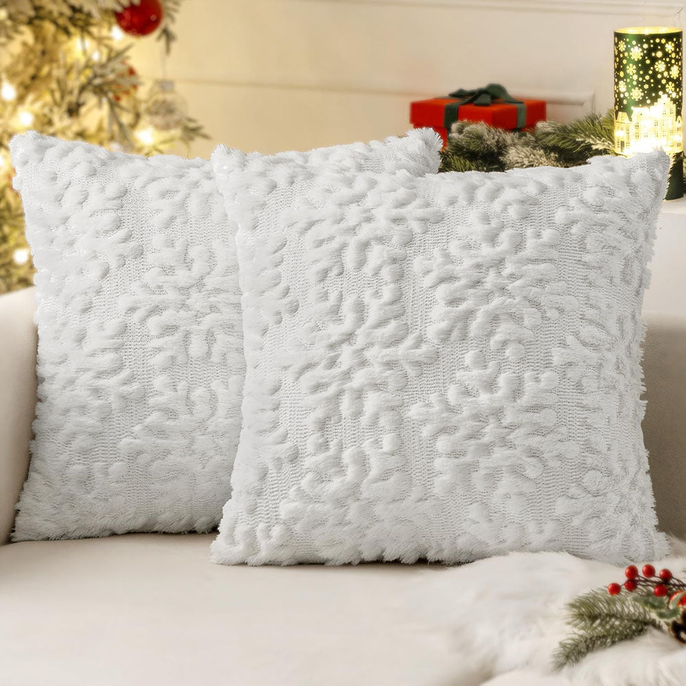 Christmas Snowflakes Decorative Pillow Covers Pure White 24x24-inch