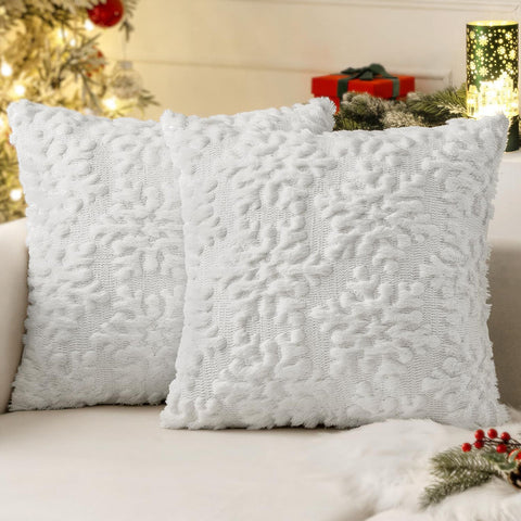 Christmas Snowflakes Decorative Pillow Covers Pure White 24x24-inch