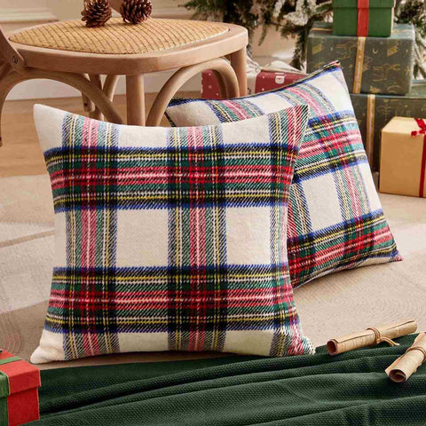 Christmas Plaid Decorative Throw Pillow Covers White 20x20-inch