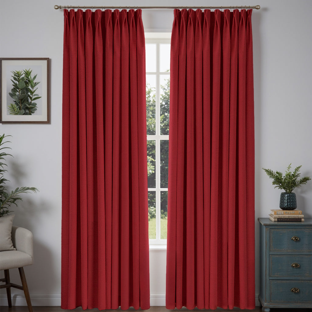 MIULEE Customized 100% Blackout Linen Textured Curtains (2 Panels) - Pleated