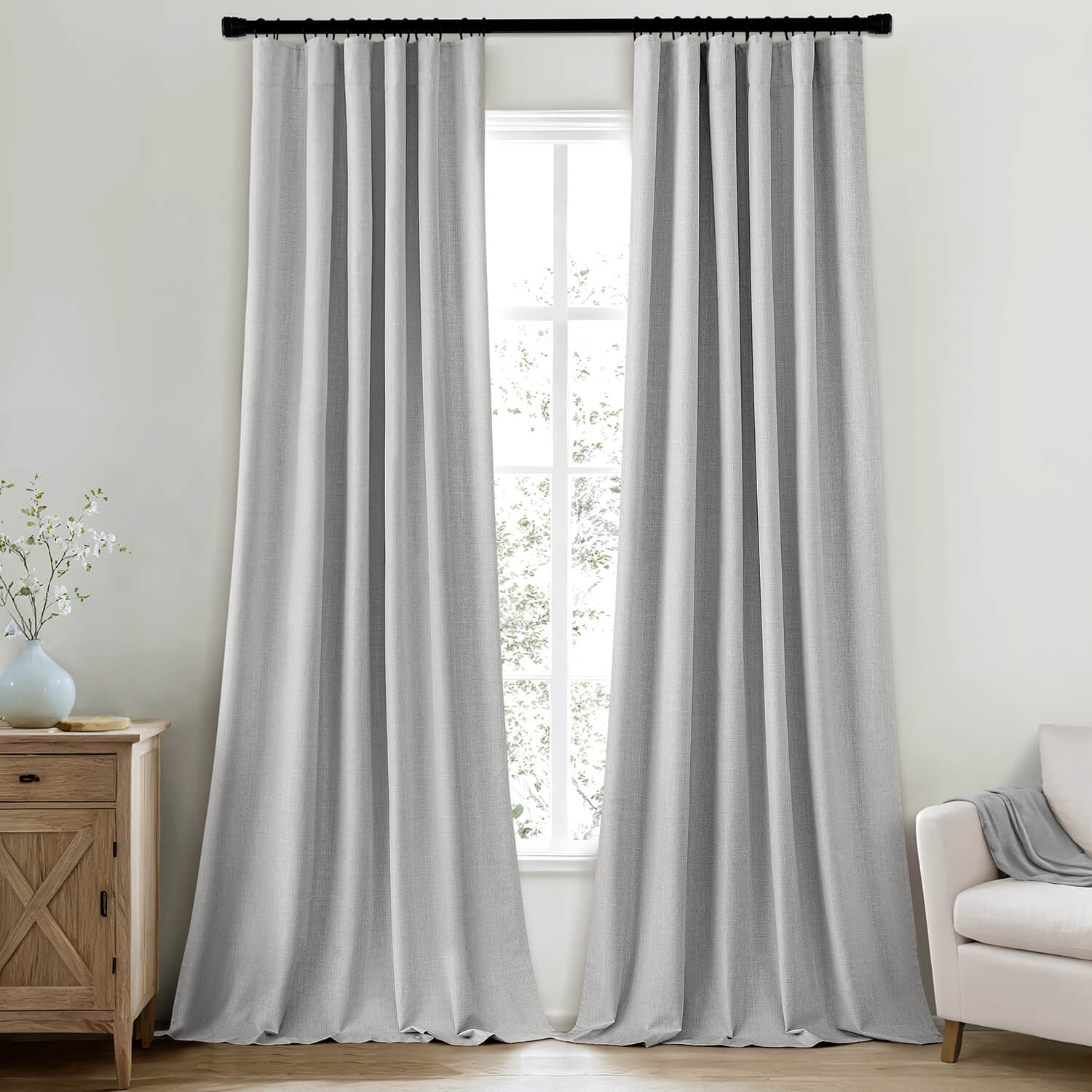 MIULEE 100% Blackout Curtains Thick Luxury Faux Linen Black Out Curtain Back Tab 50Wx90L