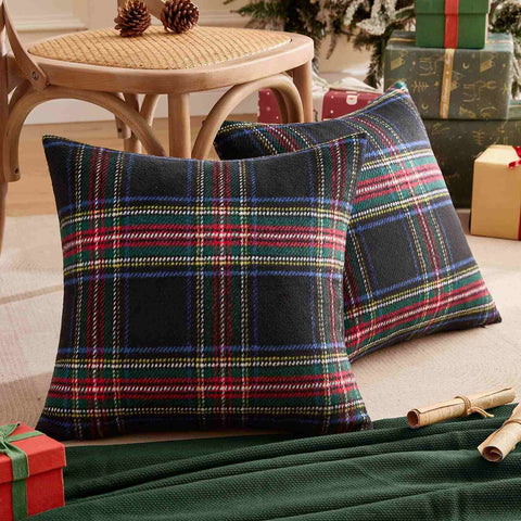 Christmas Plaid Decorative Throw Pillow Covers Black 18x18-inch