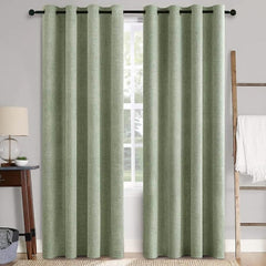 MIULEE 100% Blackout Linen Textured Curtains Nursery 52 x 84 Inch (2 Panels) | Sage Green