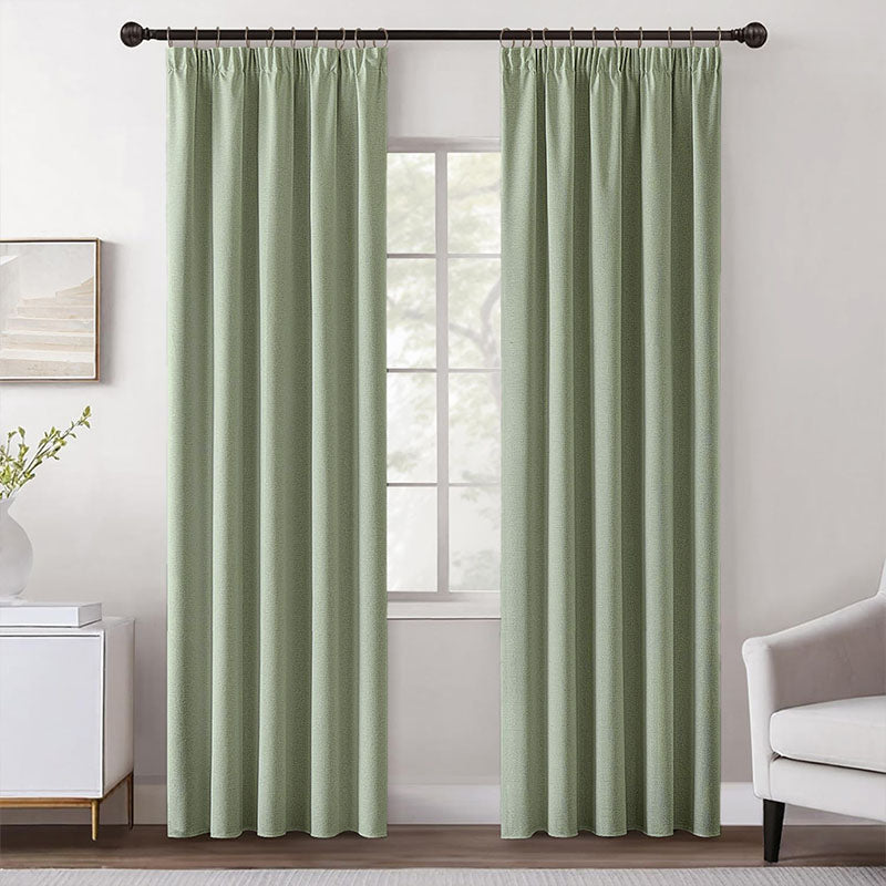 MIULEE Customized 100% Blackout Linen Textured Curtains (2 Panels) - Pencil Pleat & Rod Pocket