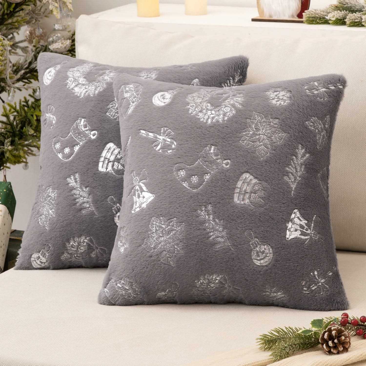 MIULEE Christmas Decorative Soft Plush Faux Wool Pillow Covers (Pack of 2)